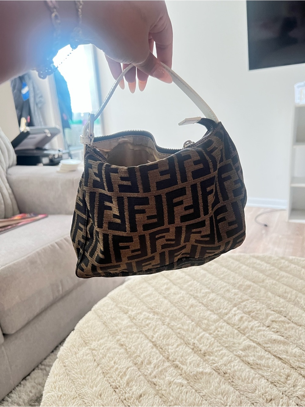 Fendi Brown and Black FF Logo Mini Baguette Shoulder Bag